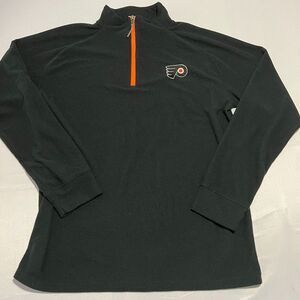 Philadelphia Flyers NHL Quarter Zip Waffle Knit Sweater Black Size L